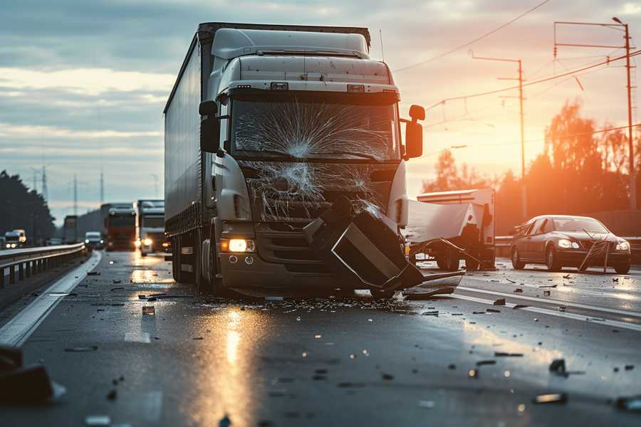 An accident involving semi truck broke down on highway road